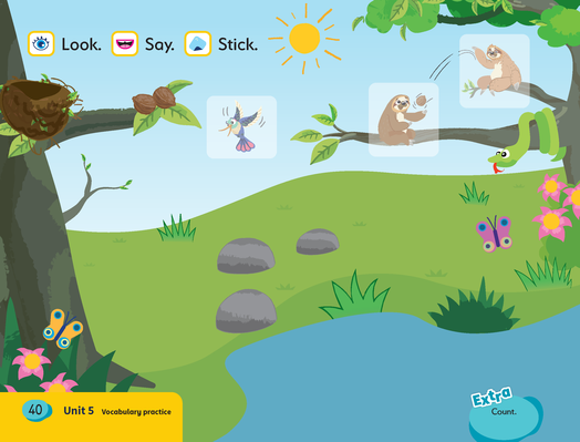A whimsical cartoon tree adorned with various playful animals perched on its branches, showcasing a vibrant natural scene.